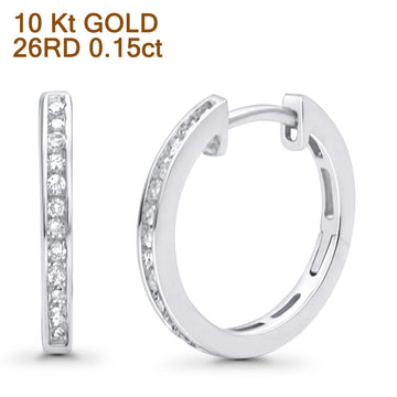 Solid 10K White Gold 12.7mm Channel Set Natural Diamond Huggie Hoop Earrings Wholesale